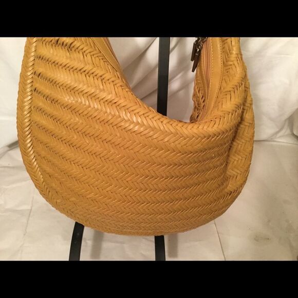 DONALD J PLINER Yellow Woven Leather Crescent Hobo - Picture 5 of 9